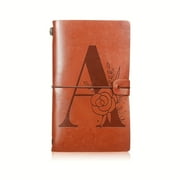 1pc Flower Initial PU Leather Travel Journal Monogrammed Gift For Women Men, Notebook Lined Paper Diary Planner Writing Notepad Wedding Birthday Gift 4.7 X 7.9 Inch
